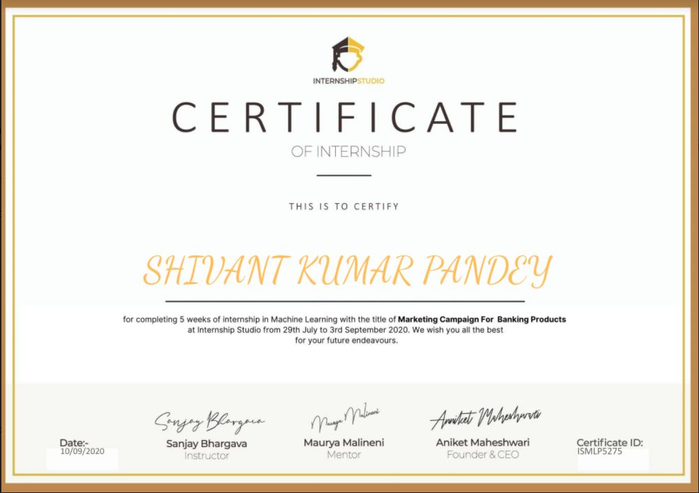 ML Internship Certificate